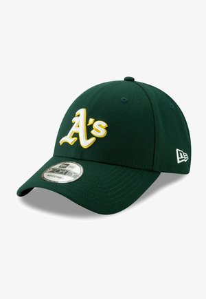 Grüner Baseballschläger mit gesticktem "A's"-Logo in Gelb. Verfügt über einen gebogenen Schirm und ein New Era-Tag an der Seite. Verstellbare Passform.