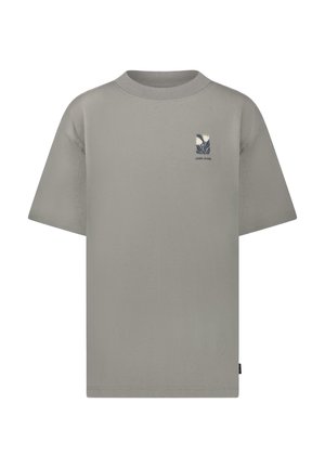 Lichtgrijs T-shirt met korte mouwen, ronde hals en een klein bloemmotief met de tekst "CARS JEANS" op de linkerborst.