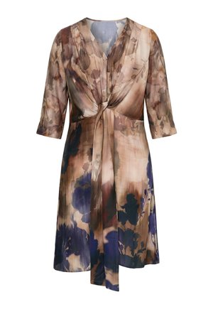 Ulla Popken, SATIN WATERCOLOR FLORAL TIE FRONT SWING DRESS - Robe de jour - dark marine