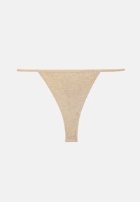 String en coton beige avec fines bretelles latérales, présenté à plat sur fond blanc.