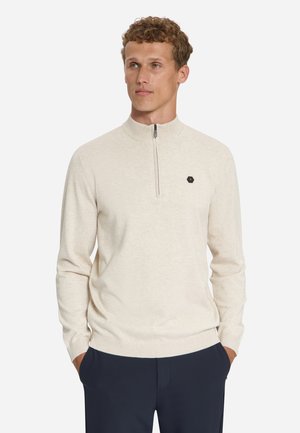 NO EXCESS, MELANGE HALF-ZIP JUMPER - Pullover - stone