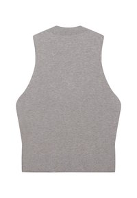 Top senza maniche grigio in morbido cotone misto, con scollo a coste e silhouette semplice, maniche larghe e orlo dritto.