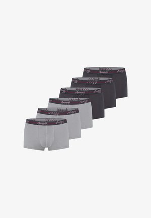 Boxershorts in grijs en donkergrijs. Katoenen materiaal, elastische tailleband met "sloggi" logo, ontwerp met voorzak, zes stuks in de set.