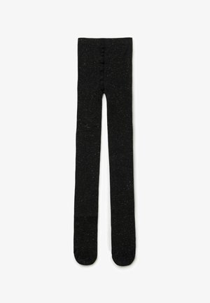 Leggings neri realizzati in un morbido tessuto testurizzato con una finitura liscia; presentano un dettaglio decorativo con bottone lungo la vita.