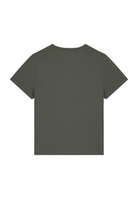 Olijfgroene t-shirt met korte mouwen, gemaakt van gladde stof, met een klassieke ronde hals en rechte snit. Geen zichtbare logo's of patronen.