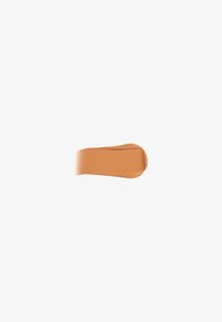 Liquid foundation swatch in warm beige color, smooth texture, glossy finish, blending seamlessly into a light background.