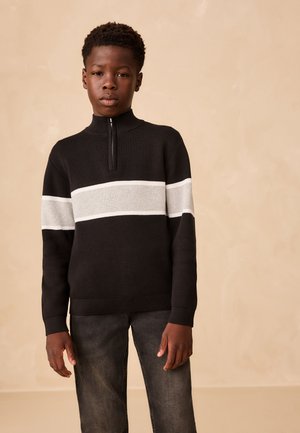 Next, REGULAR FIT - COLOURBLOCK ZIP NECK KNITTED JUMPER . - Svetrík - black