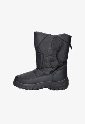 Zwarte geïsoleerde laars met doorgestikte nylon bovenkant, rubberen zool, ronde neus en textielen voering. Voorzien van een achterste aantreklip voor gemakkelijk dragen.