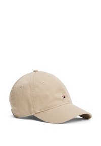 Casquette de baseball beige en toile de coton, avec une couronne arrondie, une visière incurvée et un petit logo brodé à l'avant.