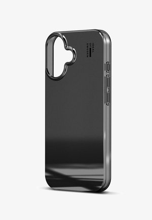 Black phone case with a curved cutout, glossy finish, side buttons, and clear edges for a slim profile. Text printed on the surface reads "IDEAL OF SWEDEN."