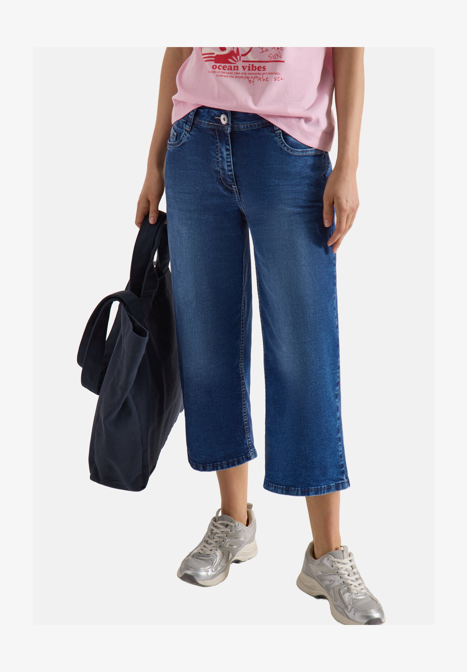 Cecil Jeans A Gamba Larga Donna – Vita Alta, Denim Elasticizzato Blu