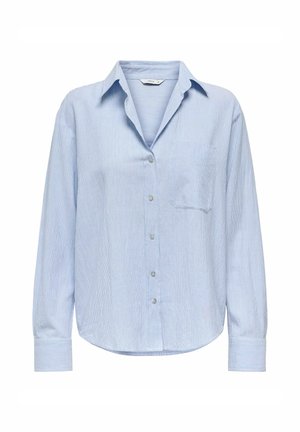 Chemise bleu clair à boutonner, avec col, manches longues, poche poitrine et motif rayé subtil. Tissu lisse avec une coupe décontractée.