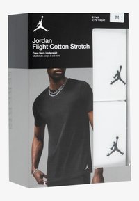 Maglietta nera a girocollo con forma aderente, realizzata in cotone elasticizzato. Il pacchetto include due magliette bianche, ciascuna con un dettaglio logo nero.