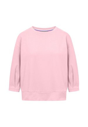 Jasnoróżowa, długorękawowa bluza z okrągłym dekoltem, o luźnym kroju, z ściągaczami na dole i mankietach.