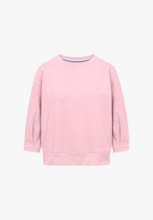 Jasnoróżowa, długorękawowa bluza z okrągłym dekoltem, o luźnym kroju, z ściągaczami na dole i mankietach.