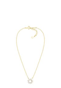 Guldtonet halskæde med en delikat kæde og en stjernesformet vedhæng med flere små klare krystaller. Justerbar lås inkluderet.