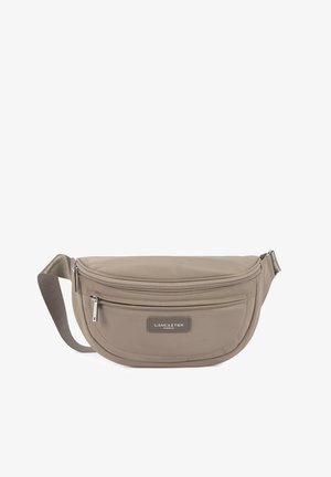 Taupekleurige Lancaster Paris heuptas met voorvak met rits en verstelbare band, ontworpen voor handsfree dragen.