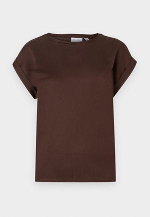 Braunes T-Shirt mit kurzen Ärmeln, rundem Hals, lockerer Passform und glatter Stoffoberfläche. Minimalistisches Design ohne Muster oder Akzente.