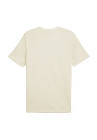 Kortærmet creme T-shirt med et struktureret stribemønster. Har en rund halsudskæring og blødt materiale. Ensfarvet bagside.