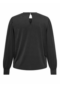 Zwarte blouse met lange mouwen, geplooide schouders, keyhole-detail aan de achterkant en aansluitende manchetten. Gladde stof met een comfortabele pasvorm.
