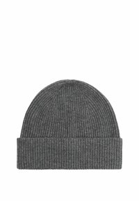 Căciulă tricotată gri cu textură ribbed și manșetă pliată. Fabricată dintr-un material moale și cald, potrivit pentru vreme rece.