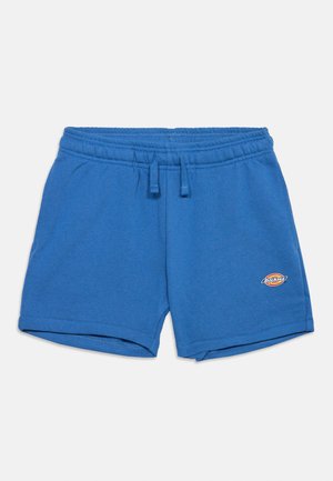 Kék, hétköznapi rövidnadrág gumis derékrésszel és megkötővel, alul jobb lábszáron kis Dickies logóval.