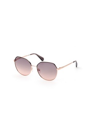 Occhiali da sole con lenti oversize ottagonali caratterizzati da una sfumatura di colore dal chiaro allo scuro. Montatura in metallo dorato con stecche in plastica marrone.