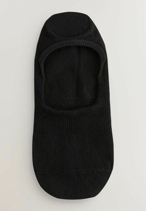 Sosete negre cu un design scurt, din material mixt de bumbac, cu un model texturat pe margini și o zonă netedă pentru degete. Prezintă un vârf fără cusături.