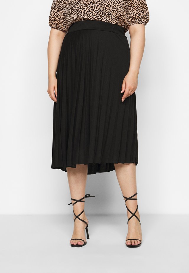 CURVE PLEATED BLACK MIDI SKIRT - A-snit nederdel/ A-formede nederdele - black