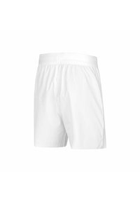 Shorts da bagno bianchi con cintura elastica, realizzati in un materiale leggero. Presentano un design semplice e senza motivi o accenti visibili.