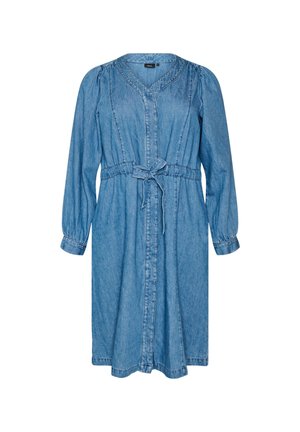 Zizzi, JEANSKLEID MIT V-AUSSCHNITT UND BINDEGÜRTEL - Τζιν φόρεμα - blau