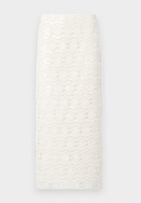 Λευκή midi φούστα από δαντέλα με περίπλοκα κυκλικά και κυματιστά λουλουδάτα σχέδια, ίσια γραμμή και διακριτικό ημιδιάφανο σχέδιο.