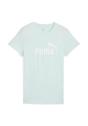 Light blue short-sleeve t-shirt made of cotton. Features a large white "PUMA" logo and a small logo on the upper left. Smooth texture.