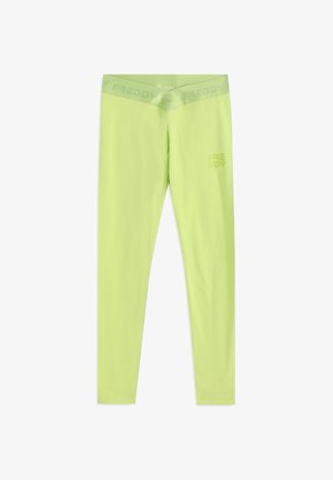 Leggings verde lime con una texture liscia e una cintura elastica con il logo "FREDDY" in una stampa sottile.