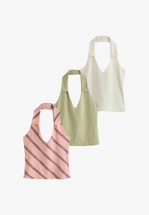 Next, REGULAR FIT - HALTER NECK TOPS 3 PACK . - Top - green stripe ecru