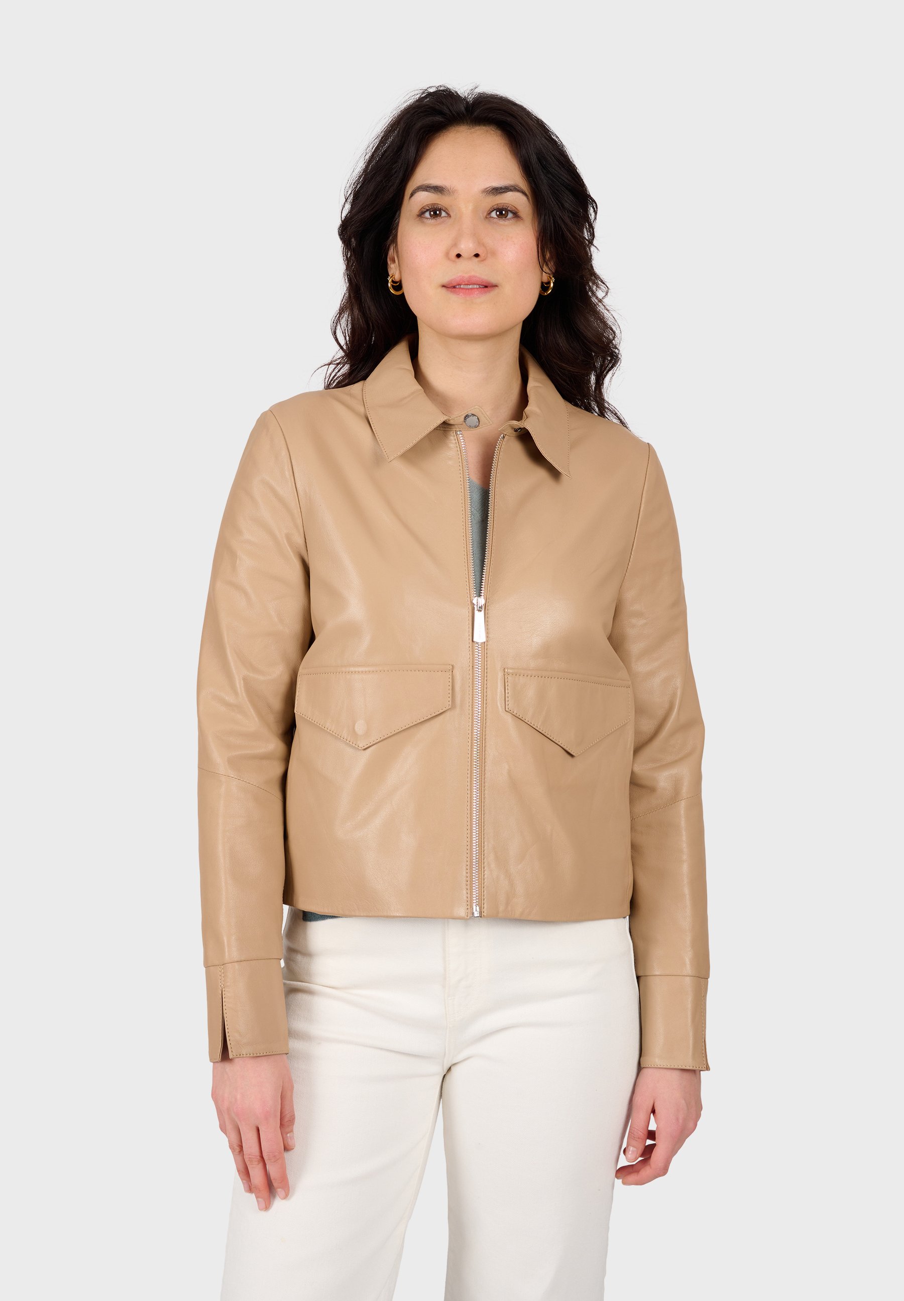 Veste En Cuir Beige SKIPPER By OAKWOOD - Taille S, Style Trench, Occasion Très Bon État