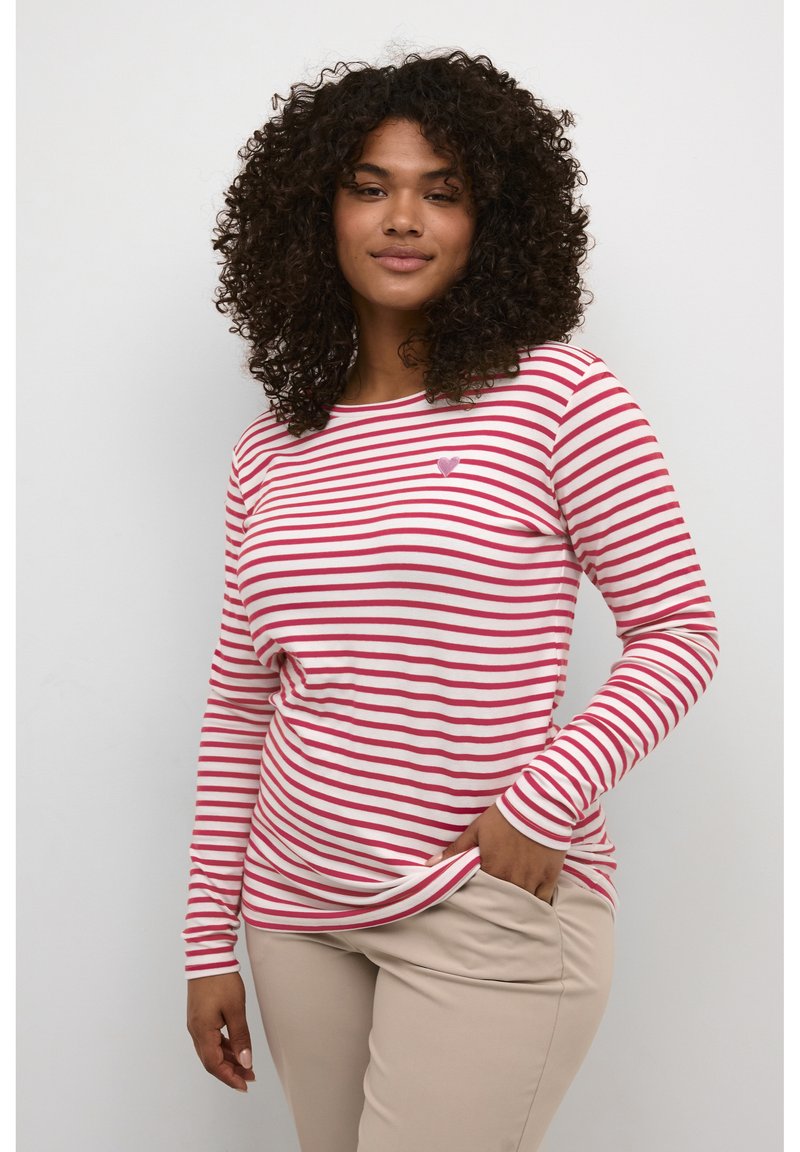 Kaffe Curve KCLIA - Pikkade varrukatega topp - chalk   virtual pink stripe