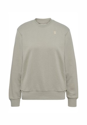 Lys grå sweatshirt lavet af blød stof. Har en rund halsudskæring, ribbede manchetter og kant, med et lille logo på venstre bryst.