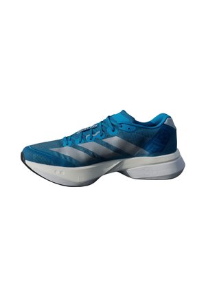 Blauer und weißer athletischer Laufschuh mit Mesh-Obermaterial, Schnürverschluss und dicker, gepolsterter Sohle mit sichtbarer "36" Markierung.