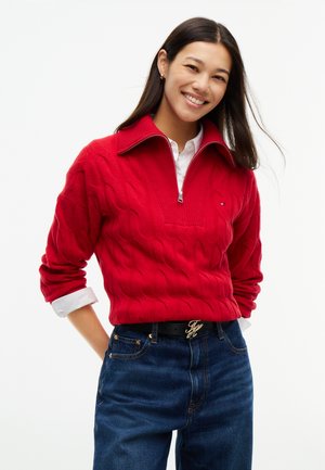 Tommy Hilfiger, PURE WOOL CABLE KNIT QUARTER-ZIP JUMPER - Пуловер - medium red