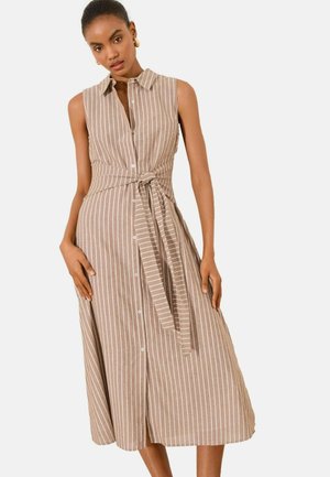 Lipsy, PETITE FIT - SLEEVELESS COLLAR SHIRT BELTED WAIST MIDI DRESS . - Tričkové šaty - neutral stripe