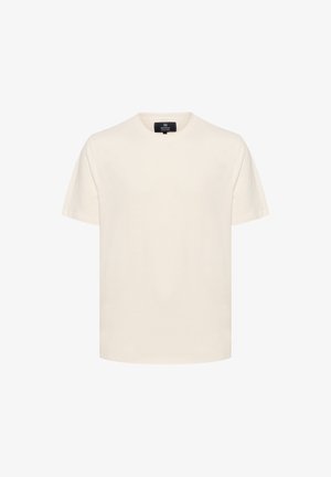 Kreemjas puuvillane t-särk klassikalise ümar-kaelusega ja lühikeste varrukatega; sile tekstuur ja minimalistlik disain, sobib igapäevaseks kandmiseks.