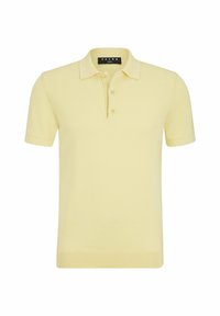 Polo in cotone giallo chiaro, con colletto classico, doppio bottone, maniche corte e orlo a costine.