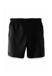 Schwarze Shorts aus weichem Material, mit einem elastischen Bund und einem schlichten, unauffälligen Design ohne Taschen oder Verzierungen.