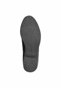 Suola di scarpa in gomma nera con una superficie texturizzata e a motivo. Forma leggermente affusolata verso la parte anteriore, con la taglia "37" impressa.