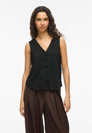 VILA, SLEEVELESS TOP VIGARMINA V-NECK - Blouse - black beauty
