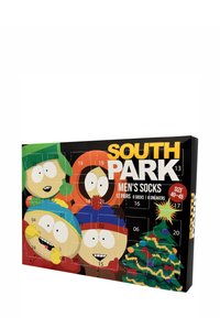 Calendario dell'Avvento di calze da uomo di South Park, con personaggi dei cartoni animati colorati, scatola con 24 scomparti, taglia 40-45, design grafico.
