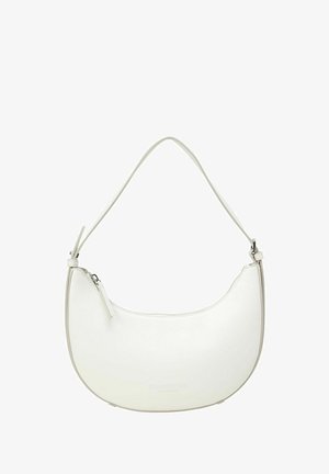 Borsa a spalla in pelle bianca con silhouette curvilinea, chiusura con zip piatta e tracolla sottile e regolabile. Branding discreto impresso sulla parte anteriore.