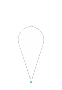 Silverfärgad kedjehalsband med en rund turkossmycke, med en slät, polerad yta och en enkel låsning.