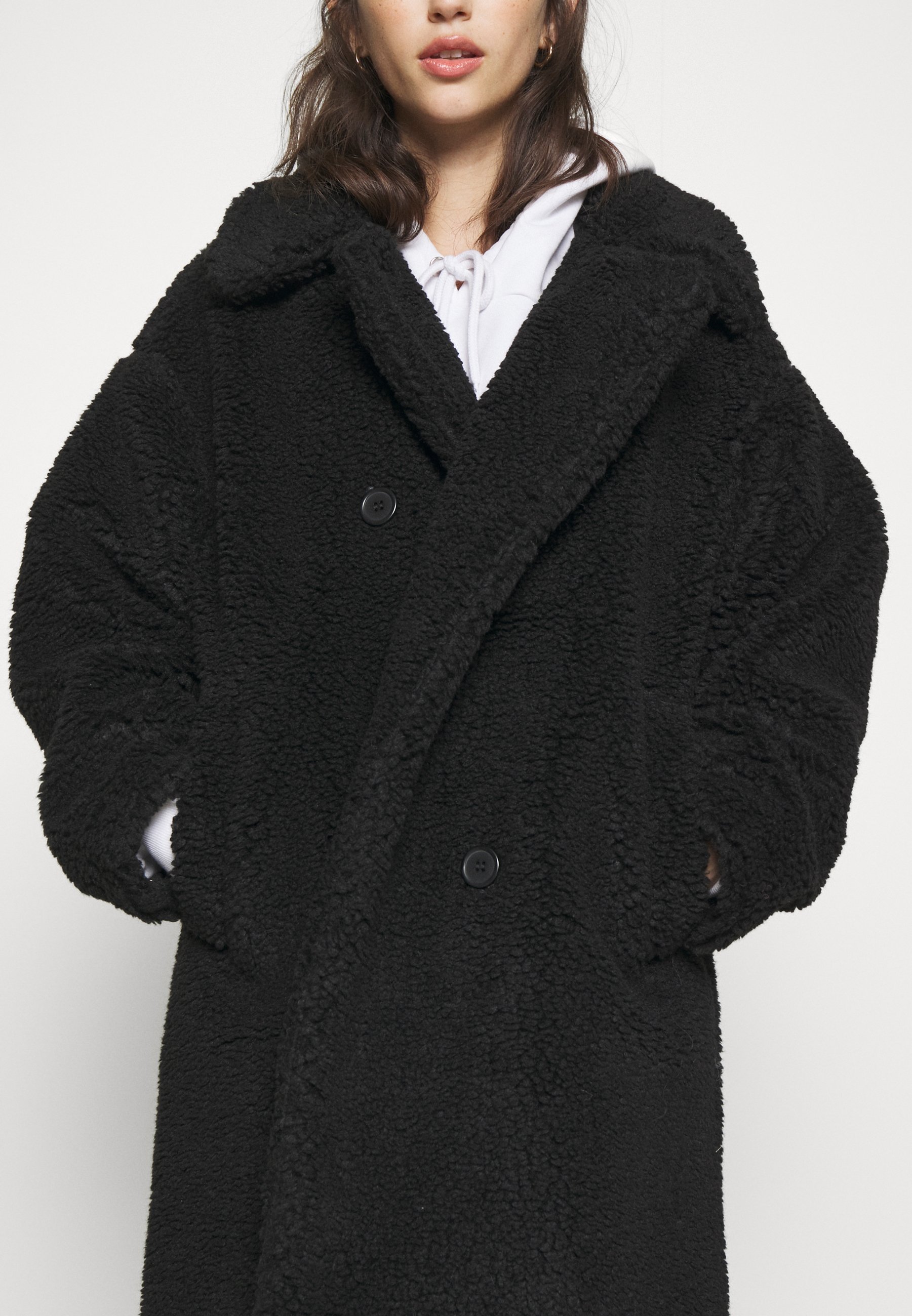 long teddy coat black